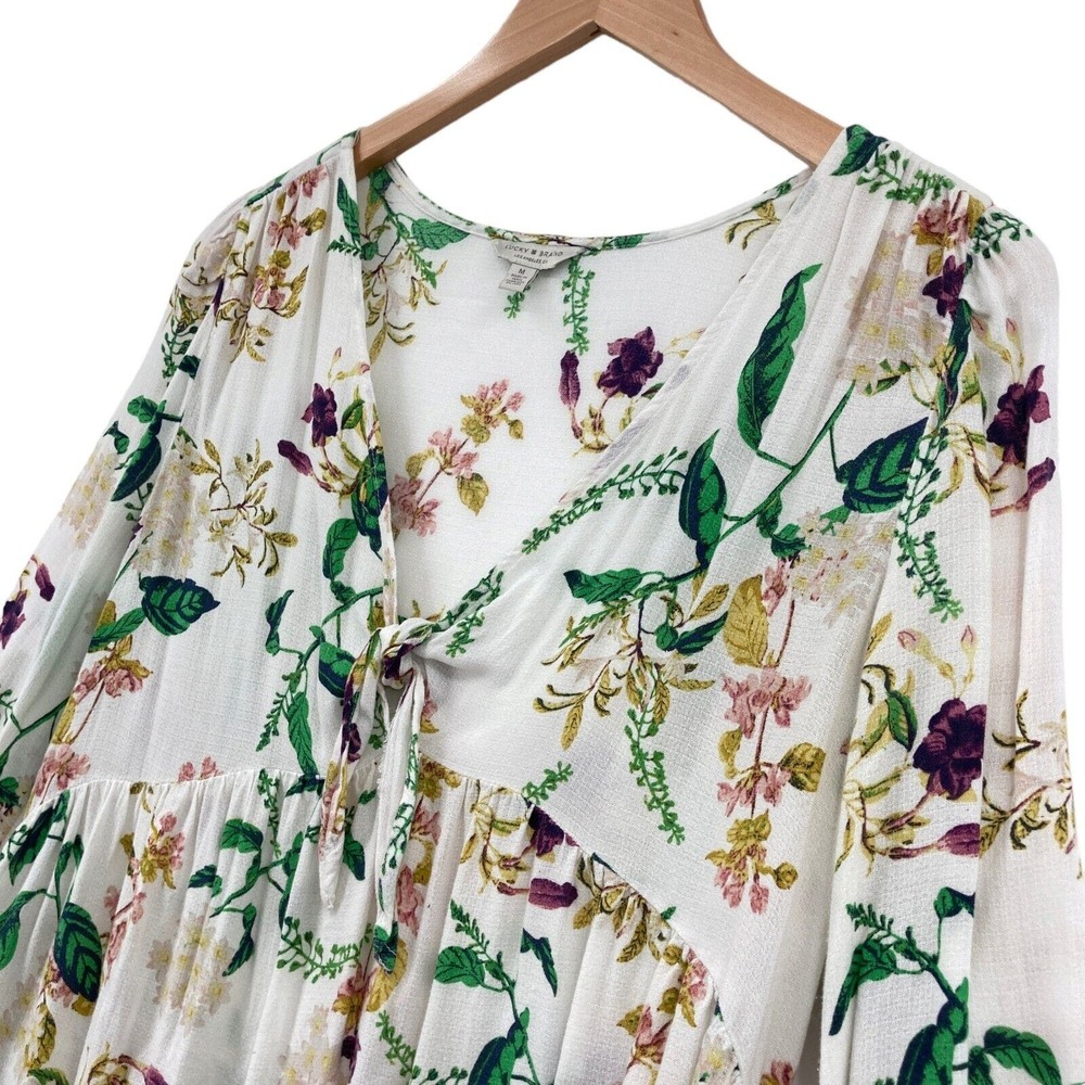 Lucky Brand Peplum Top Womens Medium Multi Floral 100% Viscose V Neck Pullover - Picture 10 of 16